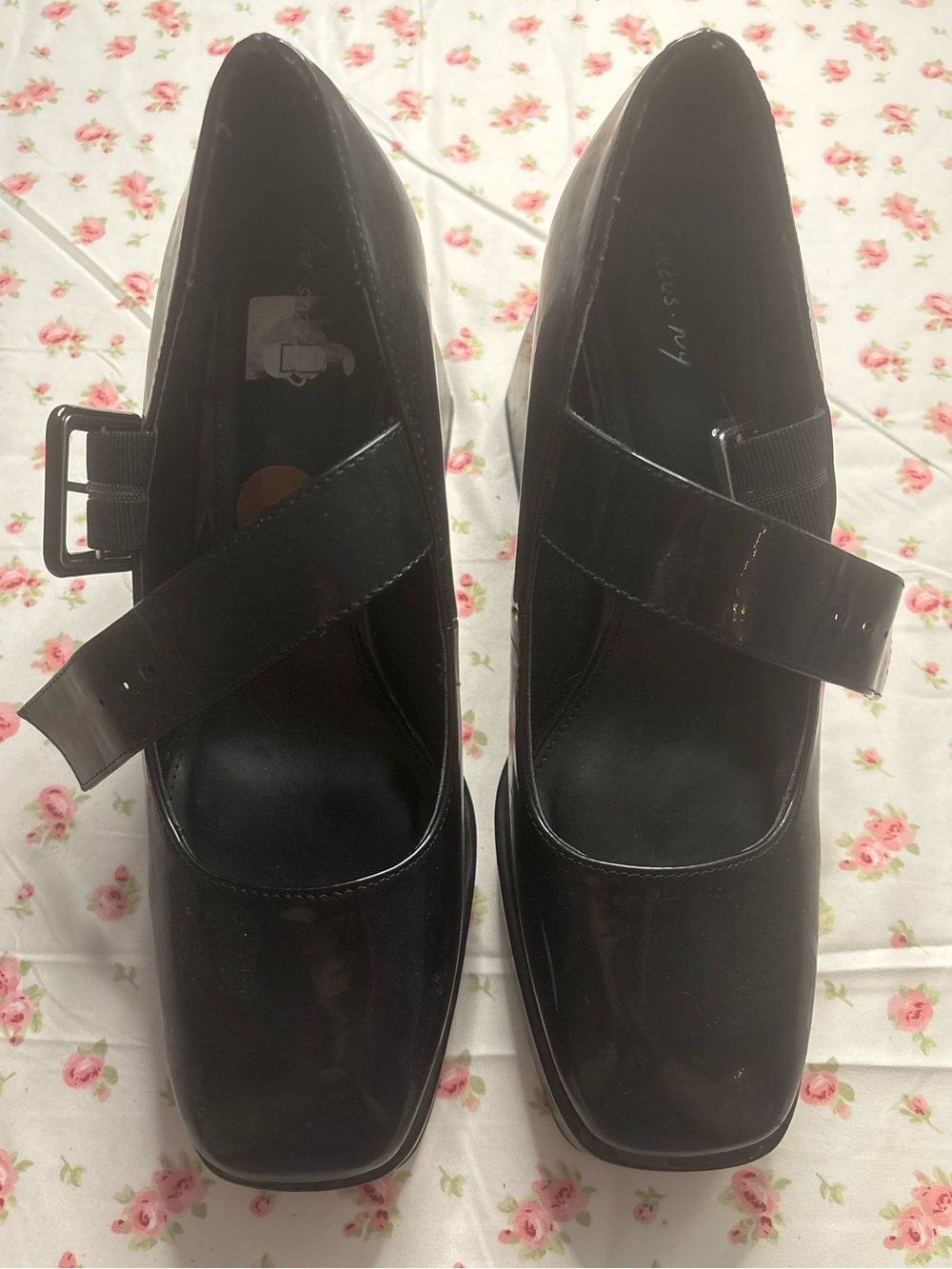Black Patent Mary Jane Block Heels